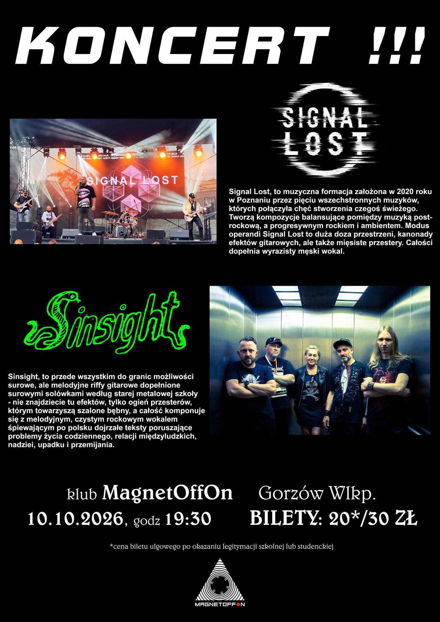 KONCERT!!! Signal Lost + Sinsight klub MagnetOffOn